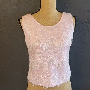 Jeri Jo New York Vintage 60s Pink Wool Beaded Top Size 36 Silk Lining